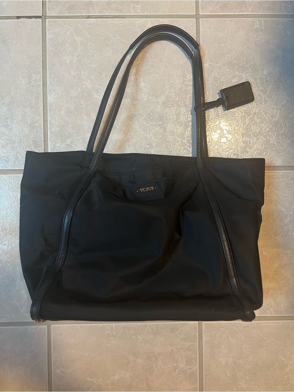Tumi Voyugeur Black Nylon Tote with Leather Trim